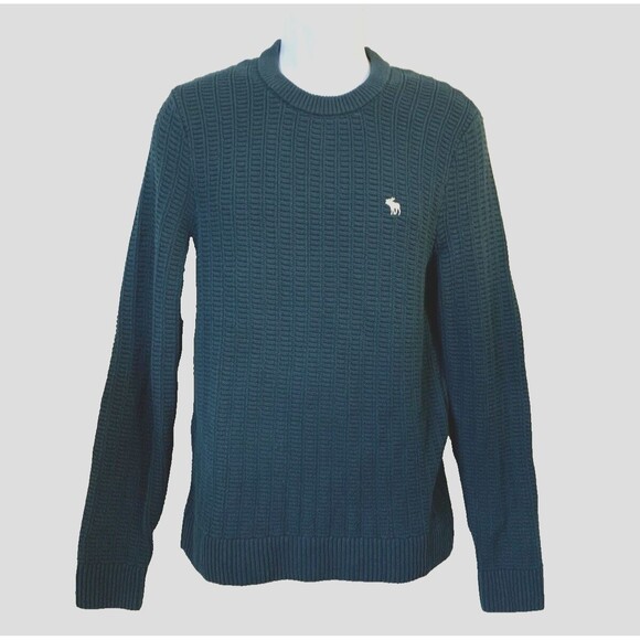 Abercrombie Fitch Sweater Men's M Green Long Sleeve Pullover Knit Crew Neck - Picture 1 of 9